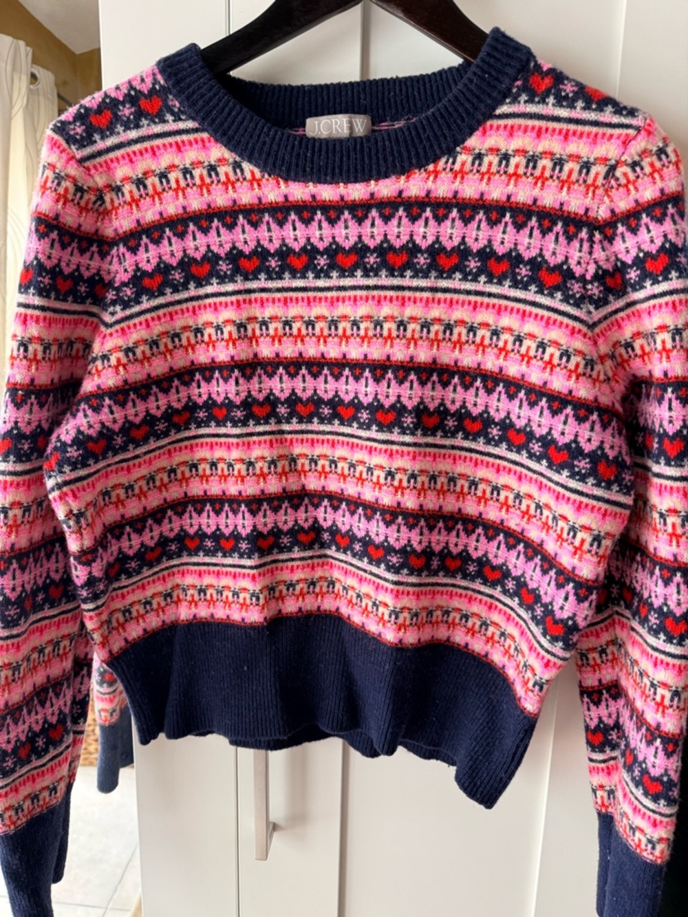 J. Crew Navy & Pink Fair Isle Crewneck Sweater